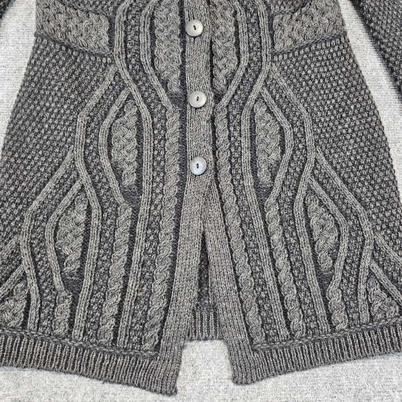 Inis Crafts Womens Celtic Highland Cardigan Sweater L Merino Wool Cable Ireland - Picture 3 of 16